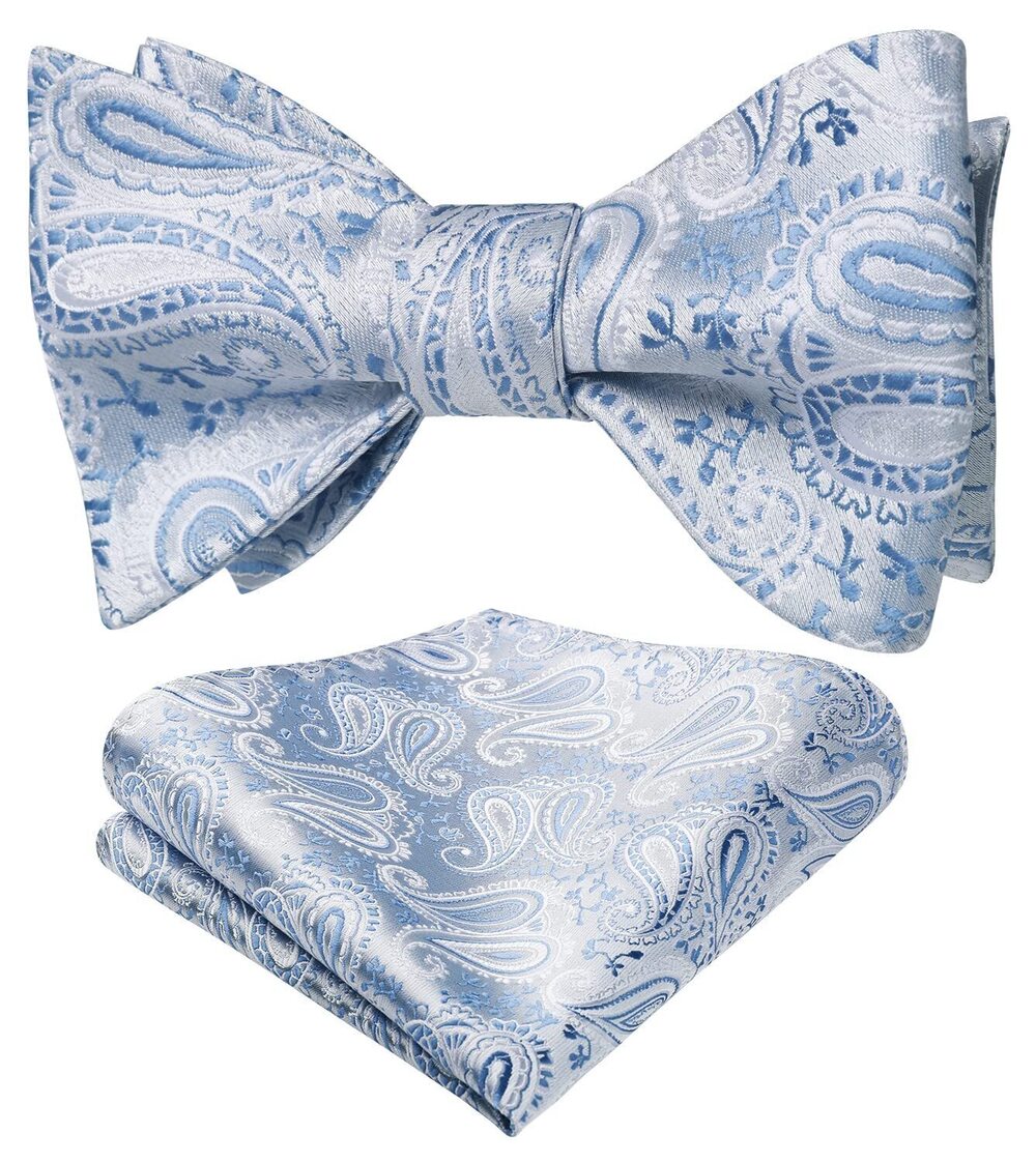 6765 Bow Ties Silver Paisley Bowties Self Tie Bow Tie and Pocket Square Set